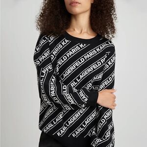 NWT Karl Lagerfeld Crew Neck Logo Sweater - Black/White
